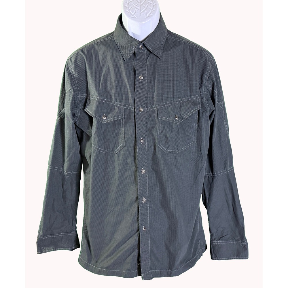 Kuhl Flux R Button Down Shirt Mens Medium Gray Micro Check Long Sleeve Outdoor